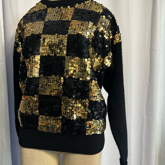 Vintage Eugenia By Angenie Black&Gold Sequin Sweater Lambswool Angora Nylon Med - Picture 3 of 14